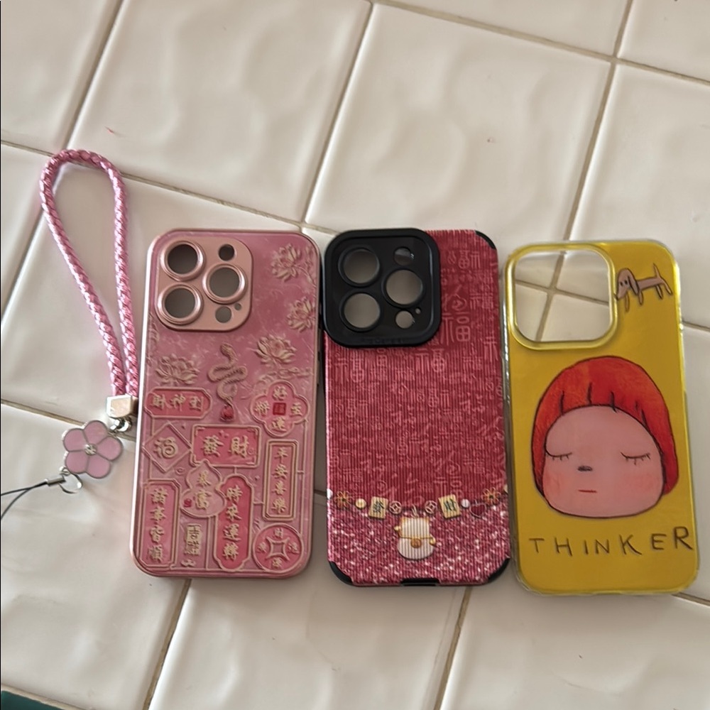 Pink and Red iPhone15 pro Phone Cases with Strap